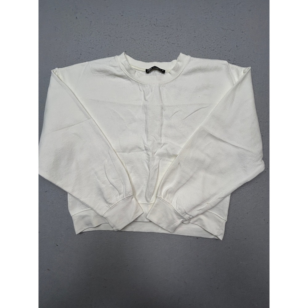 Zara Sweatshirt Cotton Blend White Small Womens